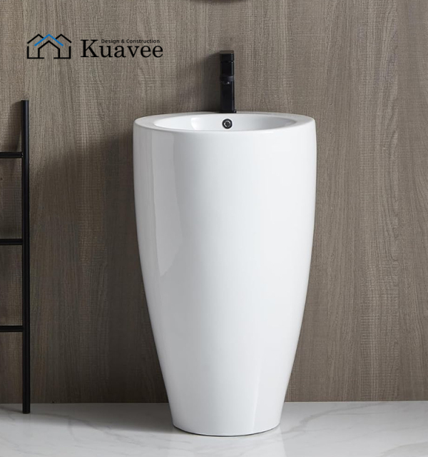 White Small Size Stain-resistant  Modern Corner Pedestal Sink