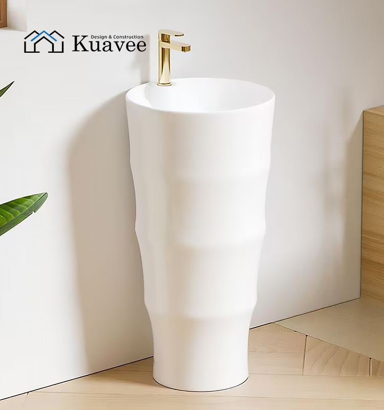 White Small Size Stain-resistant  Modern Corner Pedestal Sink