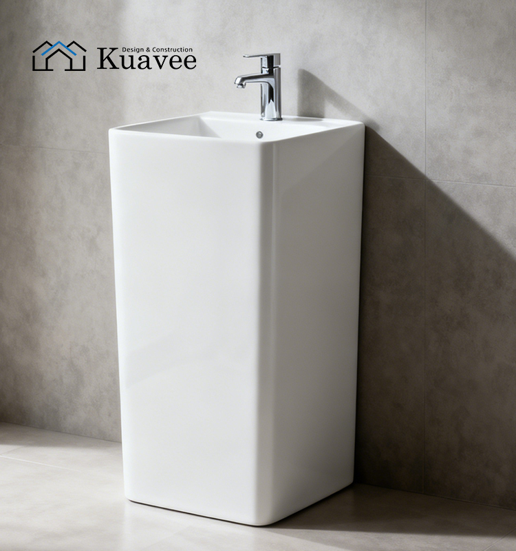 White Small Size Stain-resistant  Modern Corner Pedestal Sink