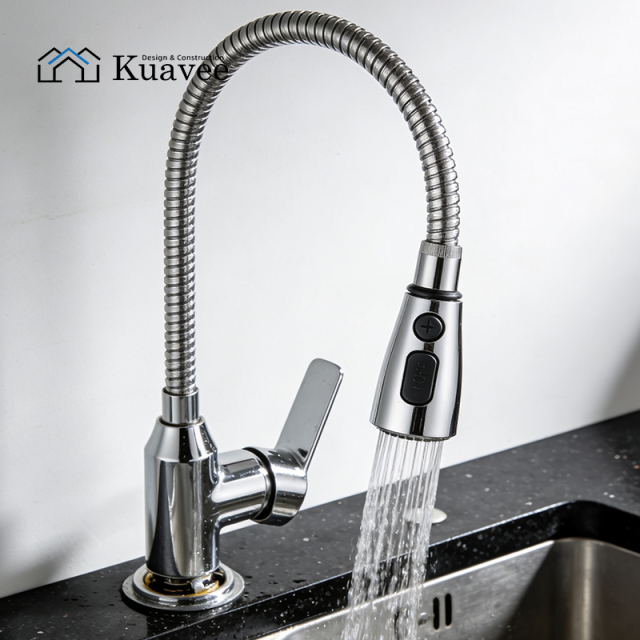 Pull-out Hot And Cold Wall Mount Kitchen Water Faucet
