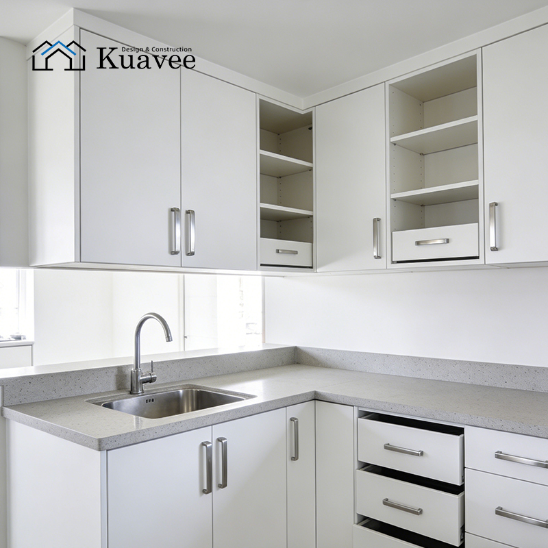 Custom White Wall Mounted Plywood Kitchen Cabinets