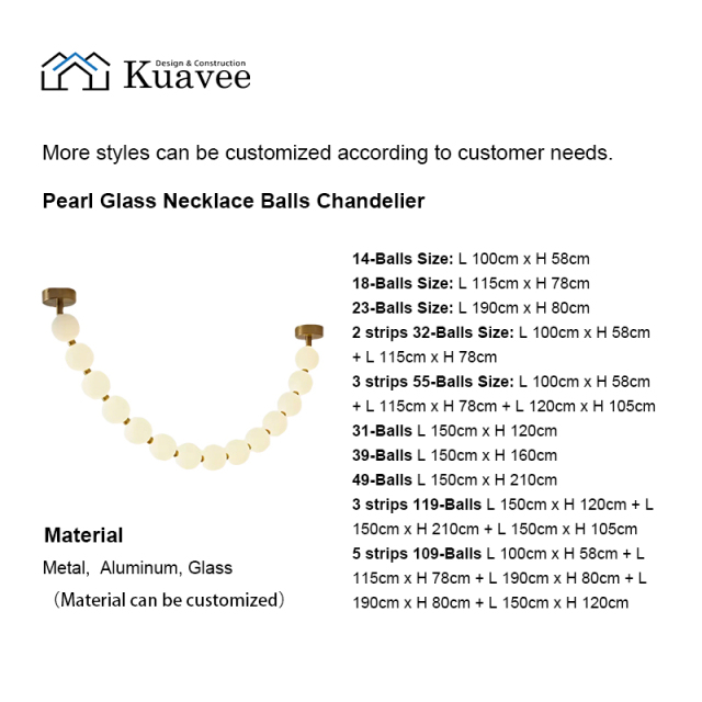 White Pearl Glass Necklace Balls U-Shaped Chandelier