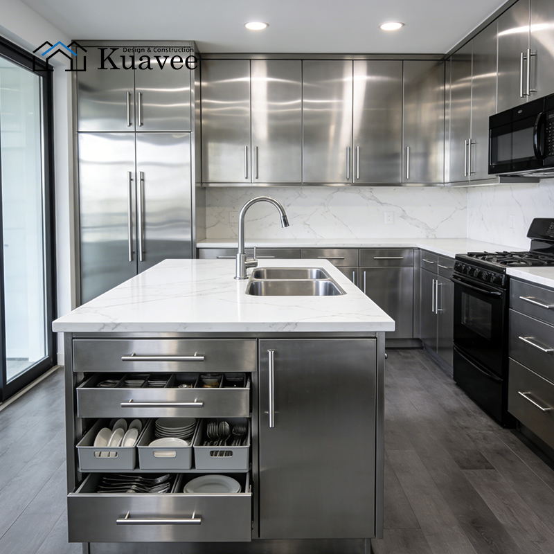 Modern Moisture Resistant Stainless Steel Kitchen Cupboards
