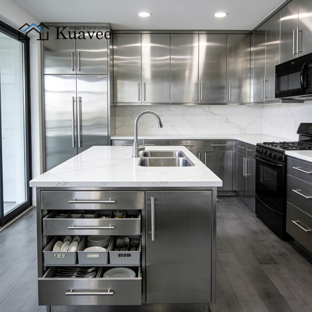 Modern Moisture Resistant Stainless Steel Kitchen Cupboards