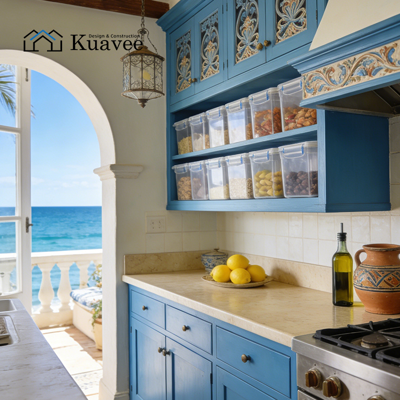 Floor To Ceiling Limestone Countertop Kitchen Cabinet