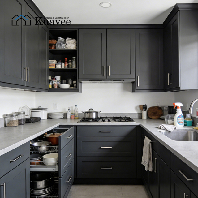 black Painting Veneer Kitchen Cabinet