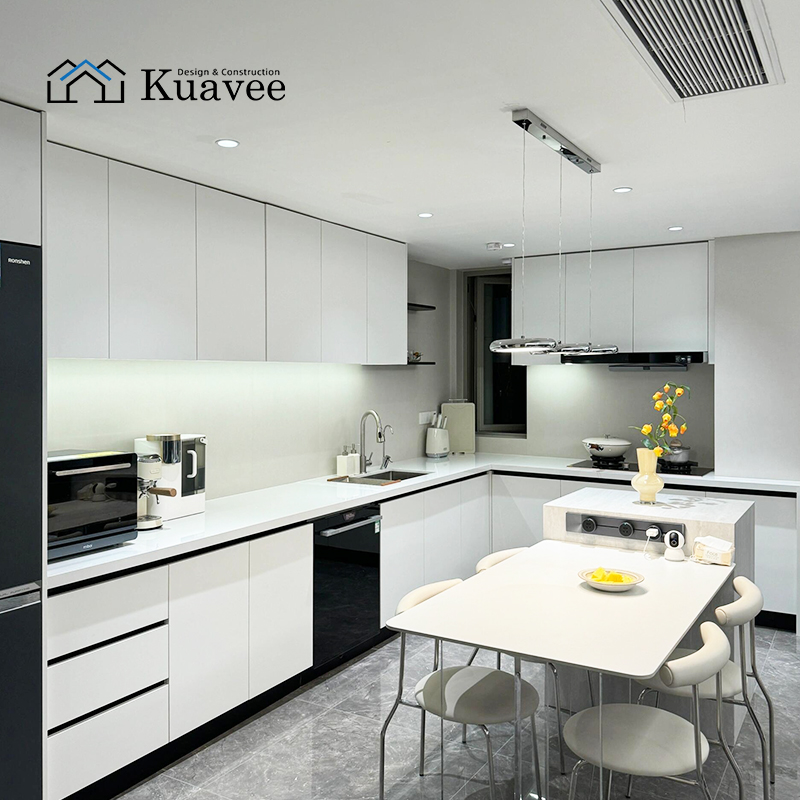 L-shaped Handleless Minimalist Cabinetry