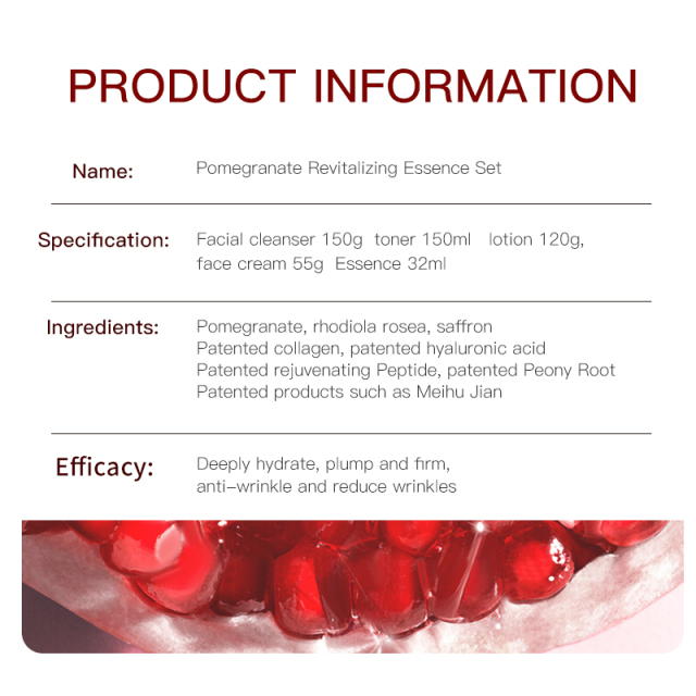 Private Label Skincare Set Pomegranate Radiant Skin Care Kit with Hyaluronic Acid Hydrating and Peptide Anti Wrinkle Ingredients