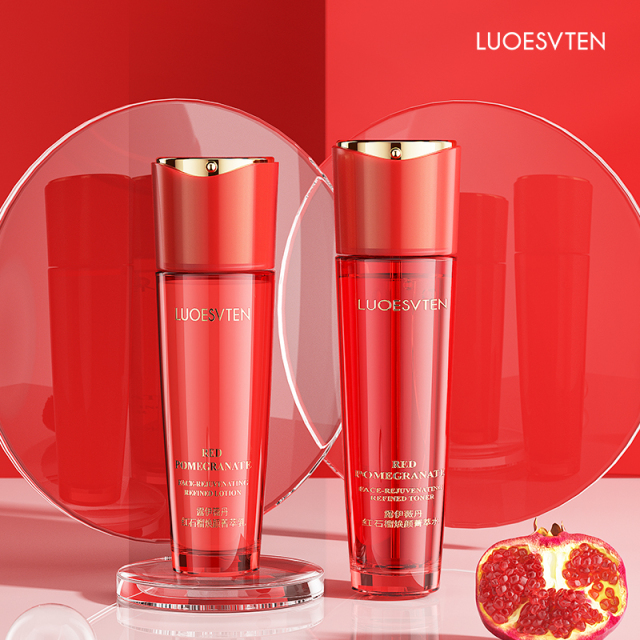 Private Label Skincare Set Pomegranate Radiant Skin Care Kit with Hyaluronic Acid Hydrating and Peptide Anti Wrinkle Ingredients