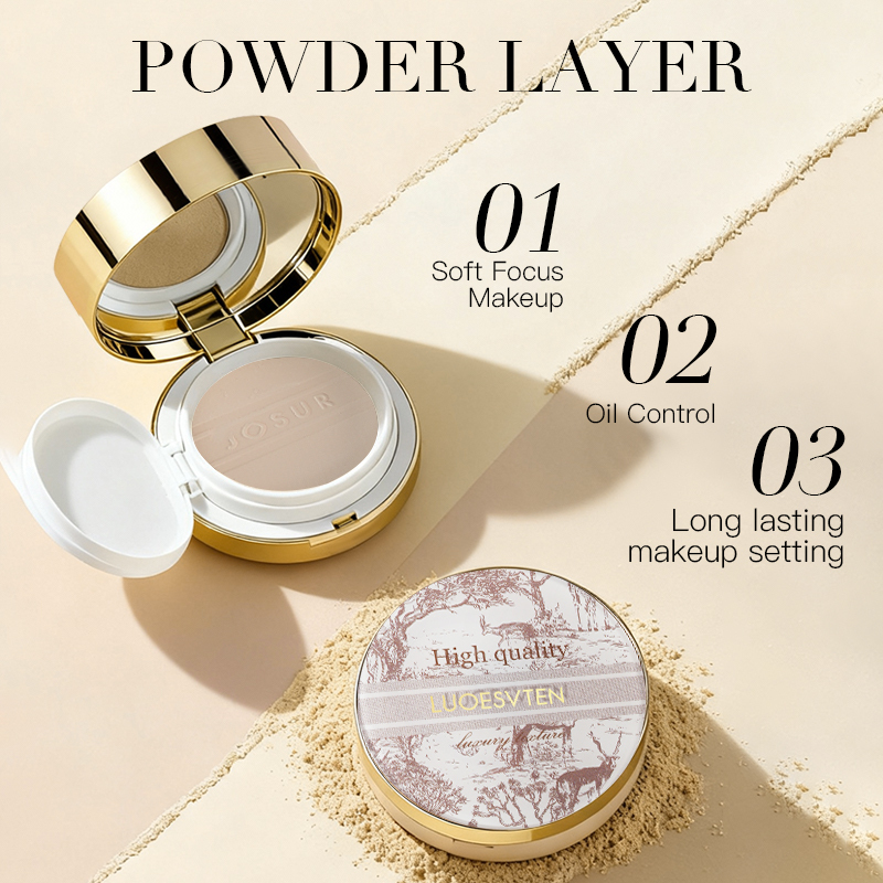 Satin Glow Finish Concealing Three Color Liquid Foundation and Pressed Powder Dual Effect Makeup Air Cushion