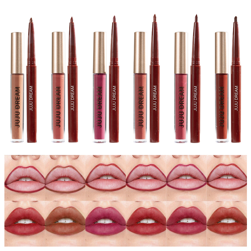 Private Label High Pigment Lightweight Trendy Matte Long-Lasting Matte Finish Lip Liner and Lip Gloss Set