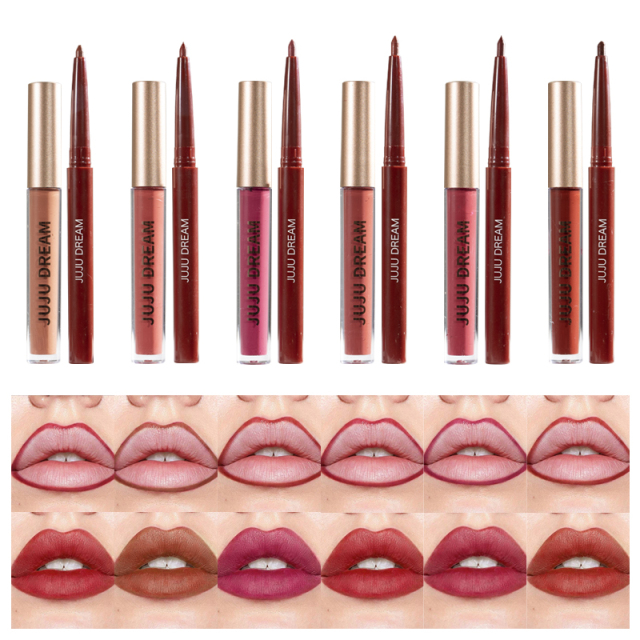 Private Label High Pigment Lightweight Trendy Matte Long-Lasting Matte Finish Lip Liner and Lip Gloss Set