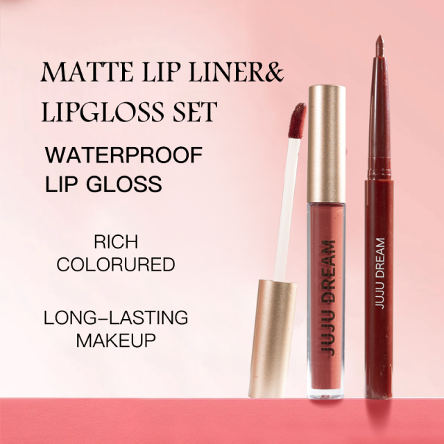 Private Label High Pigment Lightweight Trendy Matte Long-Lasting Matte Finish Lip Liner and Lip Gloss Set