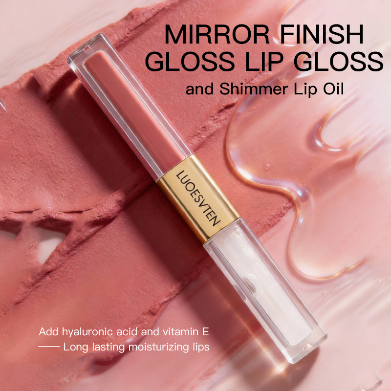 Private Label Moisturizing Shimmer Lip Oil and Lip Glaze Double Touch Liquid Lipstick