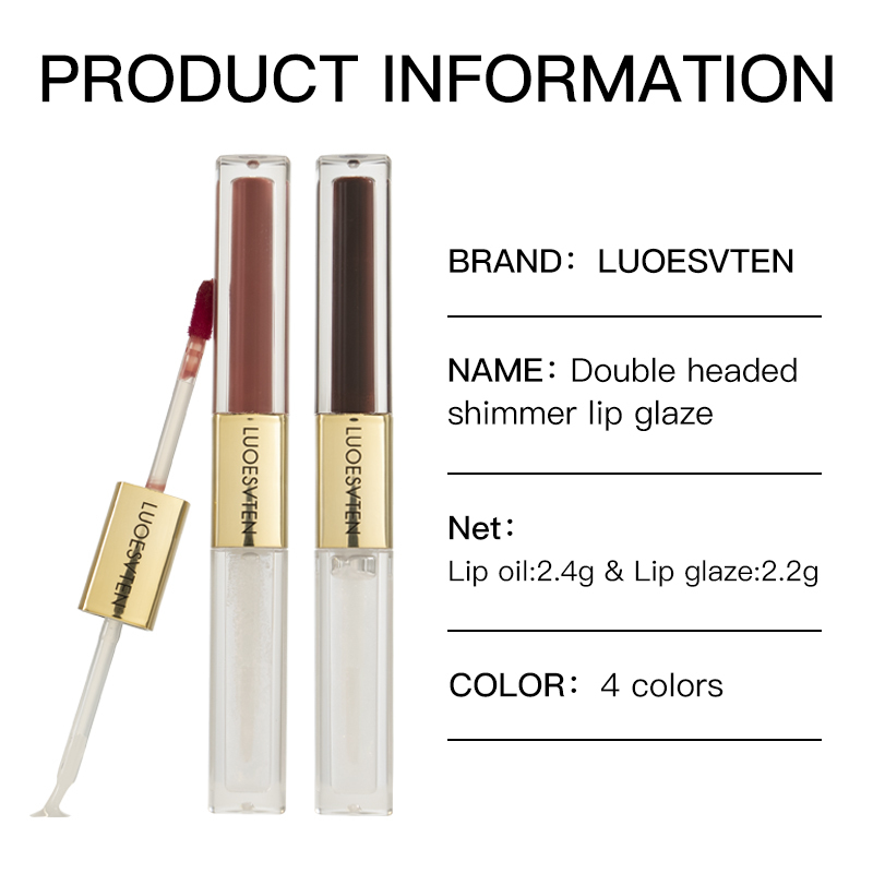 Private Label Moisturizing Shimmer Lip Oil and Lip Glaze Double Touch Liquid Lipstick