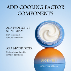 Private Label Summer Cool Hydrating SPF 50 Moisturizing Round Bottle Face Sunscreen Cream for Daily Lightweight Sun Protection