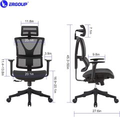 DIPPER 人体工学办公椅 - 带可调节扶手的滚动电脑椅，腰部支撑网布办公椅，家用摇椅式行政旋转椅