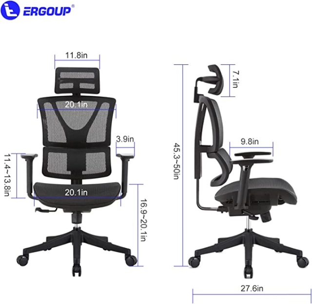 DIPPER 人体工学办公椅 - 带可调节扶手的滚动电脑椅，腰部支撑网布办公椅，家用摇椅式行政旋转椅