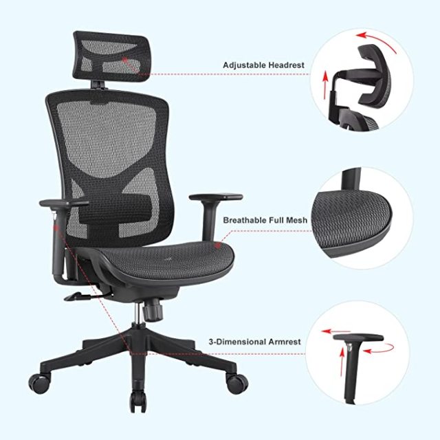 Dippers Computer DIPPER Ergonomic Mesh Office Chair, Computer Desk Chair with 3-Way ...