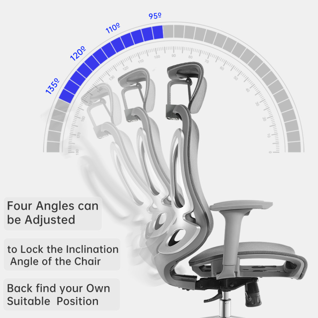 DIPPER Ergonomic Office Chair Computer Desk Chiar Mesh High Grey Desk Chair, Mesh Computer Chair with Adjustable Lumbar Support, Rocking Executive Swivel Chair for Home