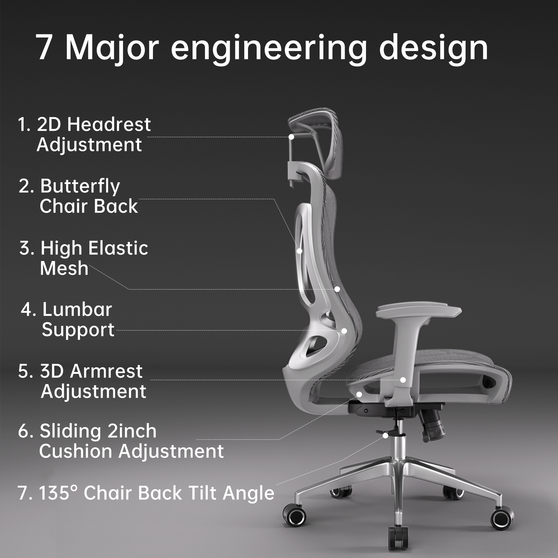 DIPPER Ergonomic Office Chair Computer Desk Chiar Mesh High Grey Desk Chair, Mesh Computer Chair with Adjustable Lumbar Support, Rocking Executive Swivel Chair for Home