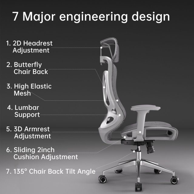 DIPPER Ergonomic Office Chair Computer Desk Chiar Mesh High Grey Desk Chair, Mesh Computer Chair with Adjustable Lumbar Support, Rocking Executive Swivel Chair for Home
