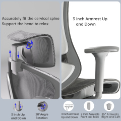 DIPPER Ergonomic Office Chair Computer Desk Chiar Mesh High Grey Desk Chair, Mesh Computer Chair with Adjustable Lumbar Support, Rocking Executive Swivel Chair for Home