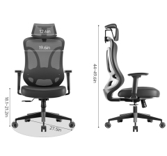 DIPPER Ergonomic Office Chair Computer Desk Chiar Mesh High Grey Desk Chair, Mesh Computer Chair with Adjustable Lumbar Support, Rocking Executive Swivel Chair for Home
