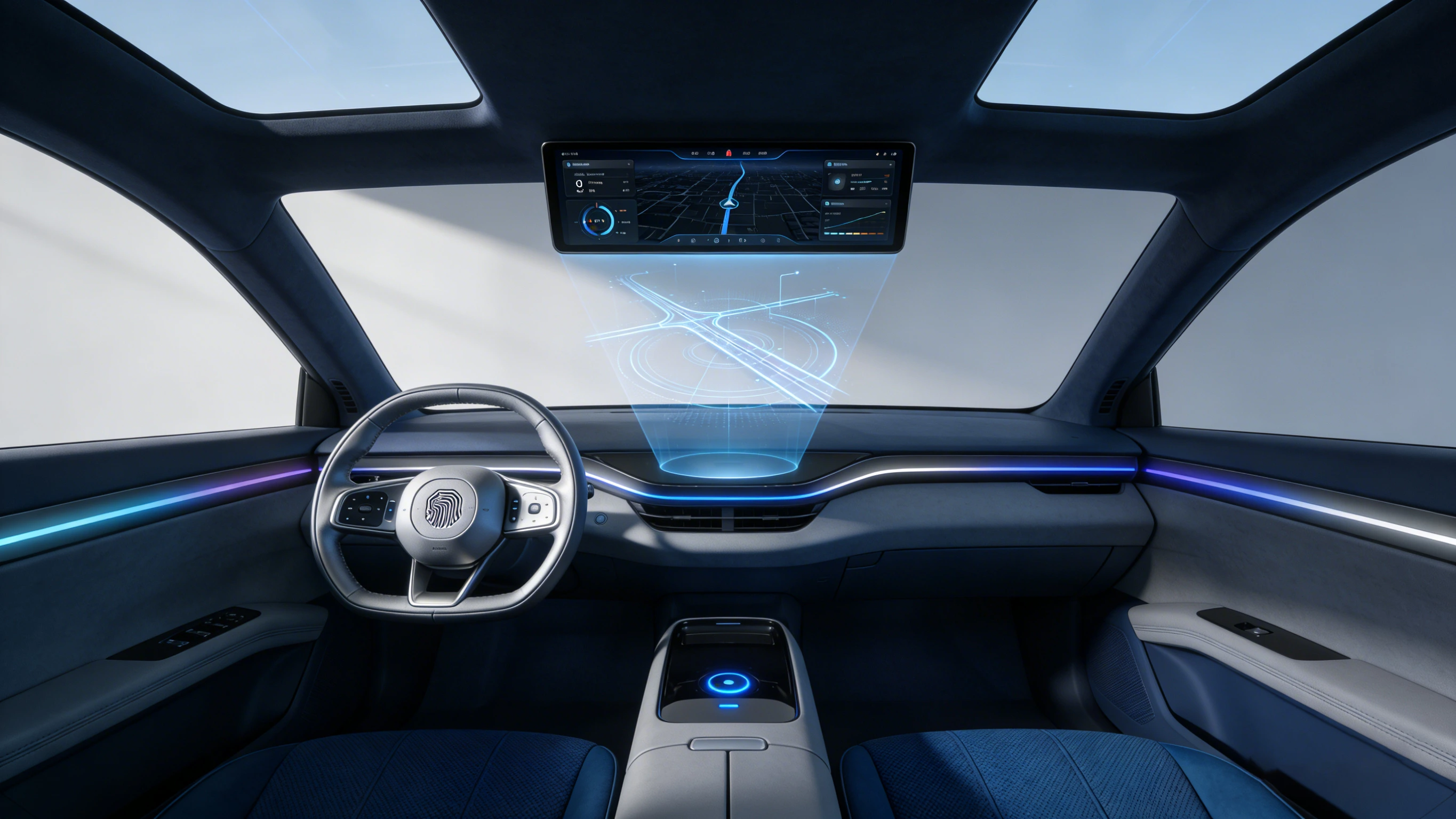 Conceptual illustrations of advanced technologies, artificial intelligence, and high-efficiency batteries for next-generation Chinese electric vehicles.