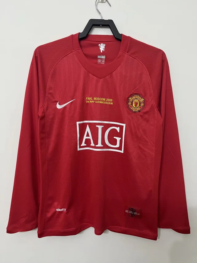 07/08 Manchester United Home Long Sleeve Champions League Piece Jersey - Retro Edition