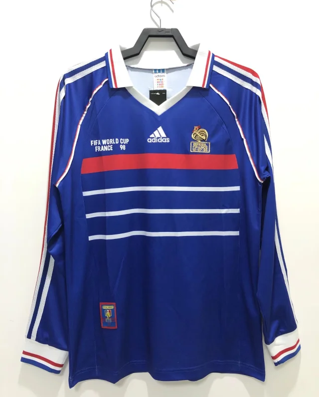 1998 France Home World Cup Champion Long Sleeve Jersey - Retro Edition