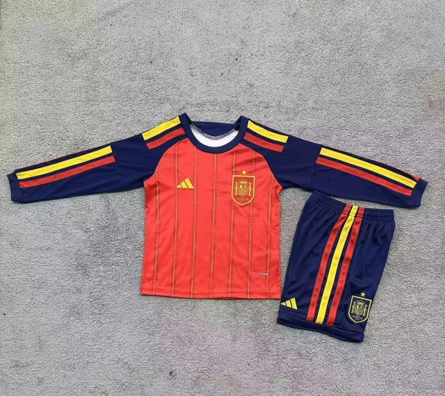 2026-27 Spain Home Fan Edition Jersey – Kids' Long-Sleeve Kit
