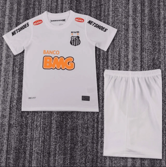 2012-13 Santos home white (with red shoulder stripes) children's kit Retro Edition