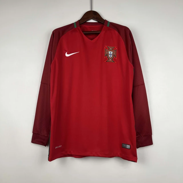 2016 Retro Long Sleeve Portugal Home Football Shirt