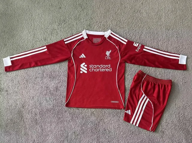 2025-26 Liverpool Home Fan Version Long-Sleeve Kit (Kids')