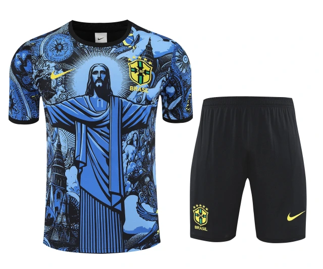 2025-26 Brazil short-sleeved training suit blue-adult suit