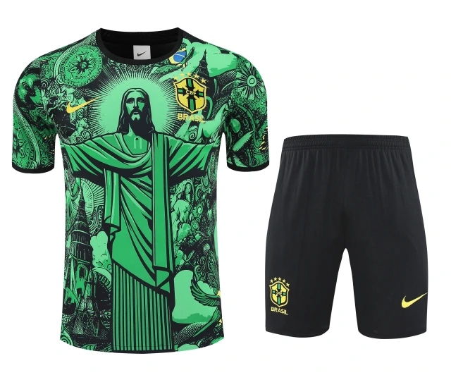 2025-26 Brazil short-sleeved training suit green-adult suit