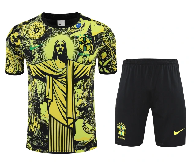 2025-26 Brazil short-sleeved training suit yellow-adult suit