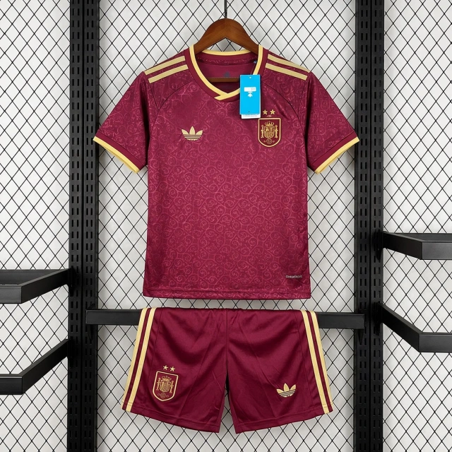2026 Spain Special Edition Trefoil Maroon Kids Soccer Jersey