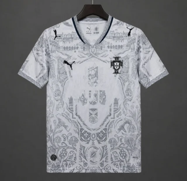 2026 Portugal White with Grey Azulejo Tile and Floral Tapestry Pattern Special Edition Jersey