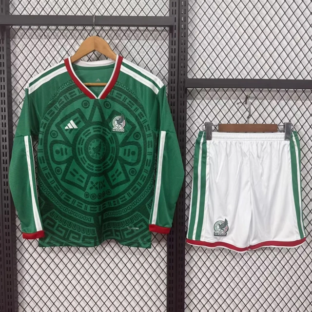 2026 Mexico Home Long Sleeve Kids Soccer Jersey