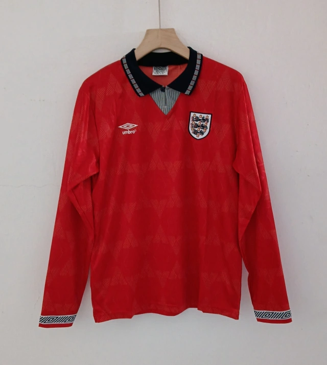 1990 England Away Long-Sleeve Retro Shirt