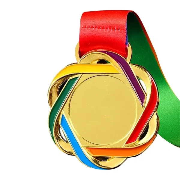 Wholesale Custom Gold Medals with Colorful Swirl Border - SmallOrders