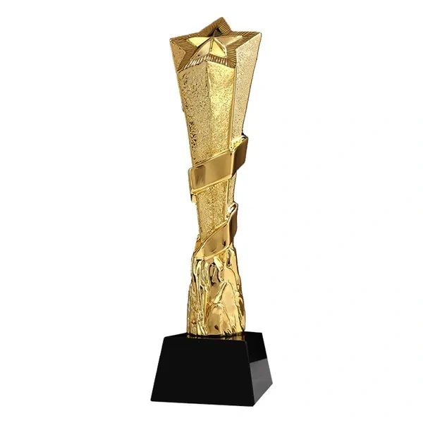 Textured Gold Star Service Recognition Award with Embossed Trophy Detail