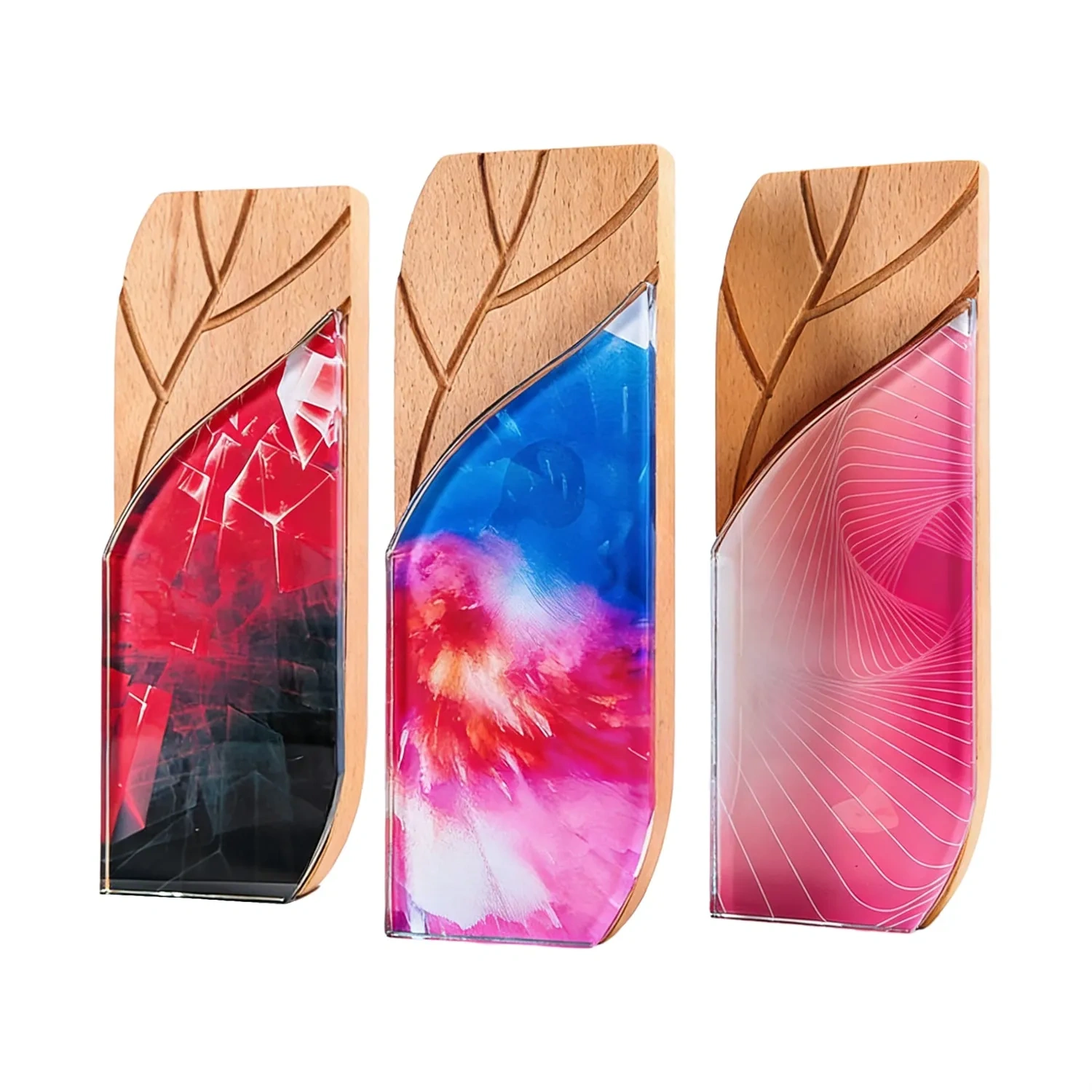 Unique Leaf Texture Wood and Colorful Crystal Plaque Small Order