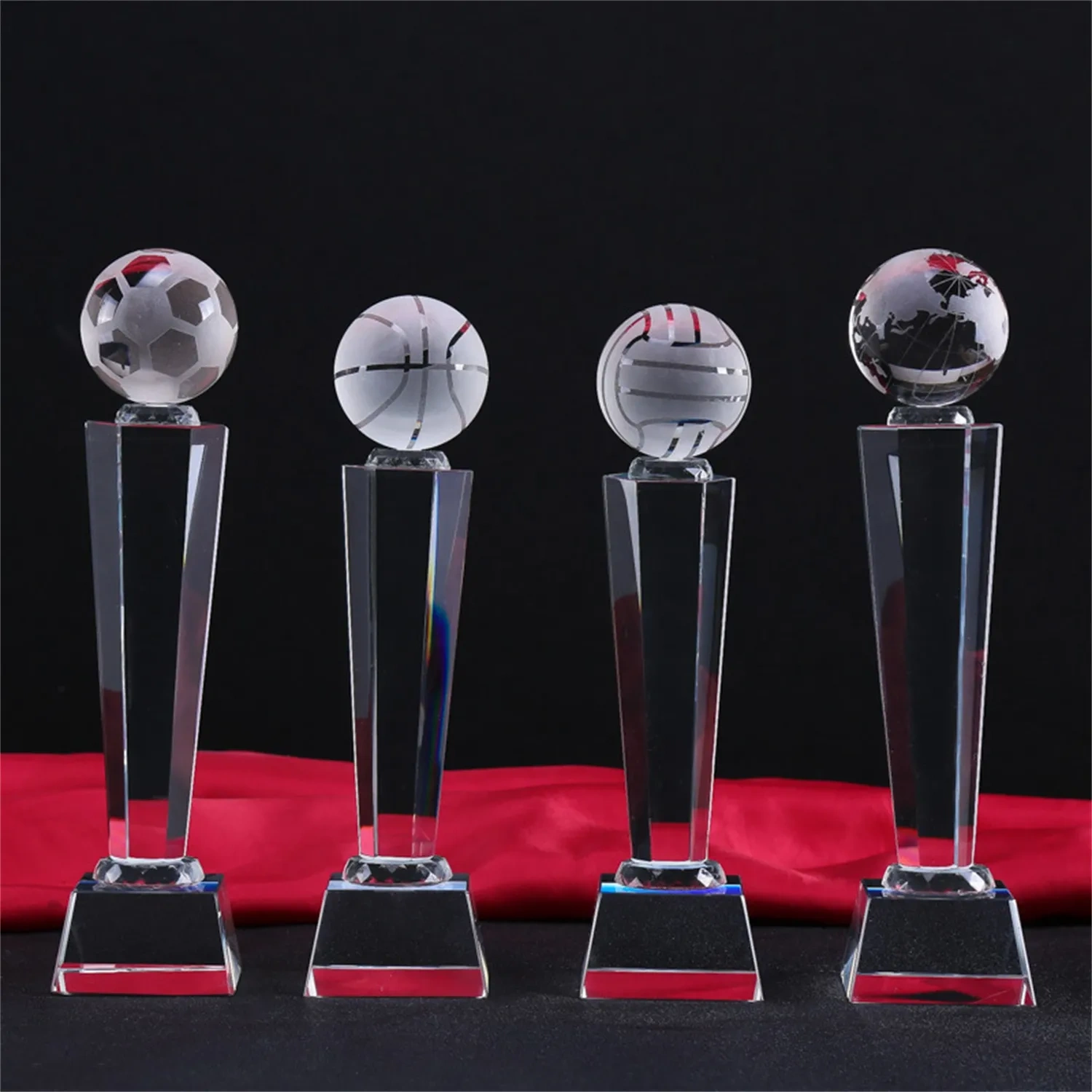 Professional K9 Crystal Soccer Trophy with Tall Pedestal SmallOrders