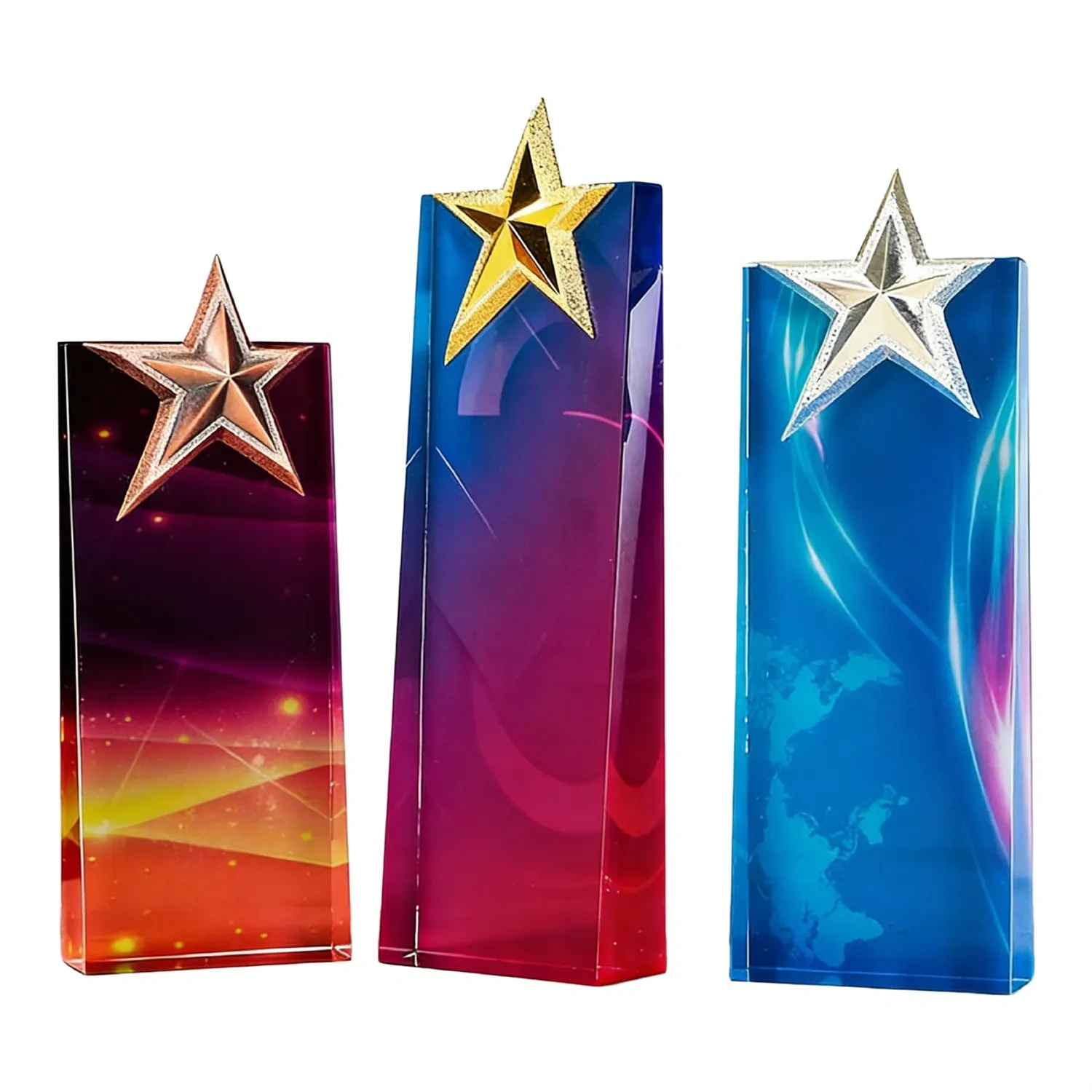 Premium K9 Crystal Column Trophy with Embedded Gold Star Small Order