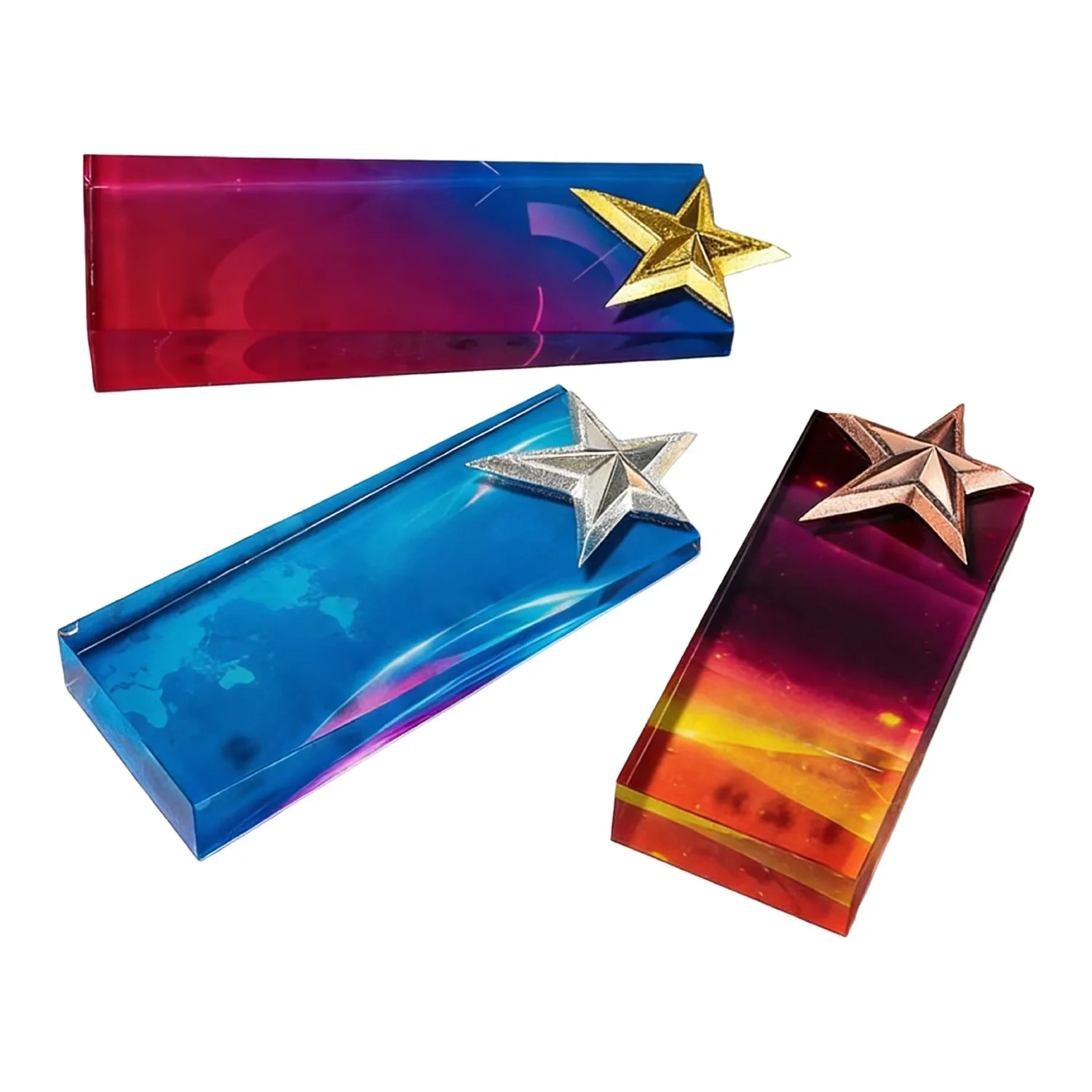 Custom Blue and Purple Crystal Award with Gold Star Top SmallOrder