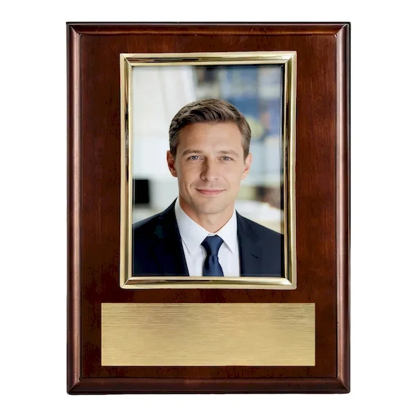 Custom cherry wood employee of the month plaque with gold frame by SmallOrders
