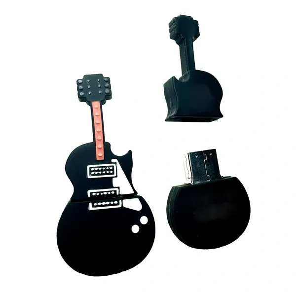 Black Novelty PVC Guitar Shaped USB Flash Drive for Music Themed Promotions
